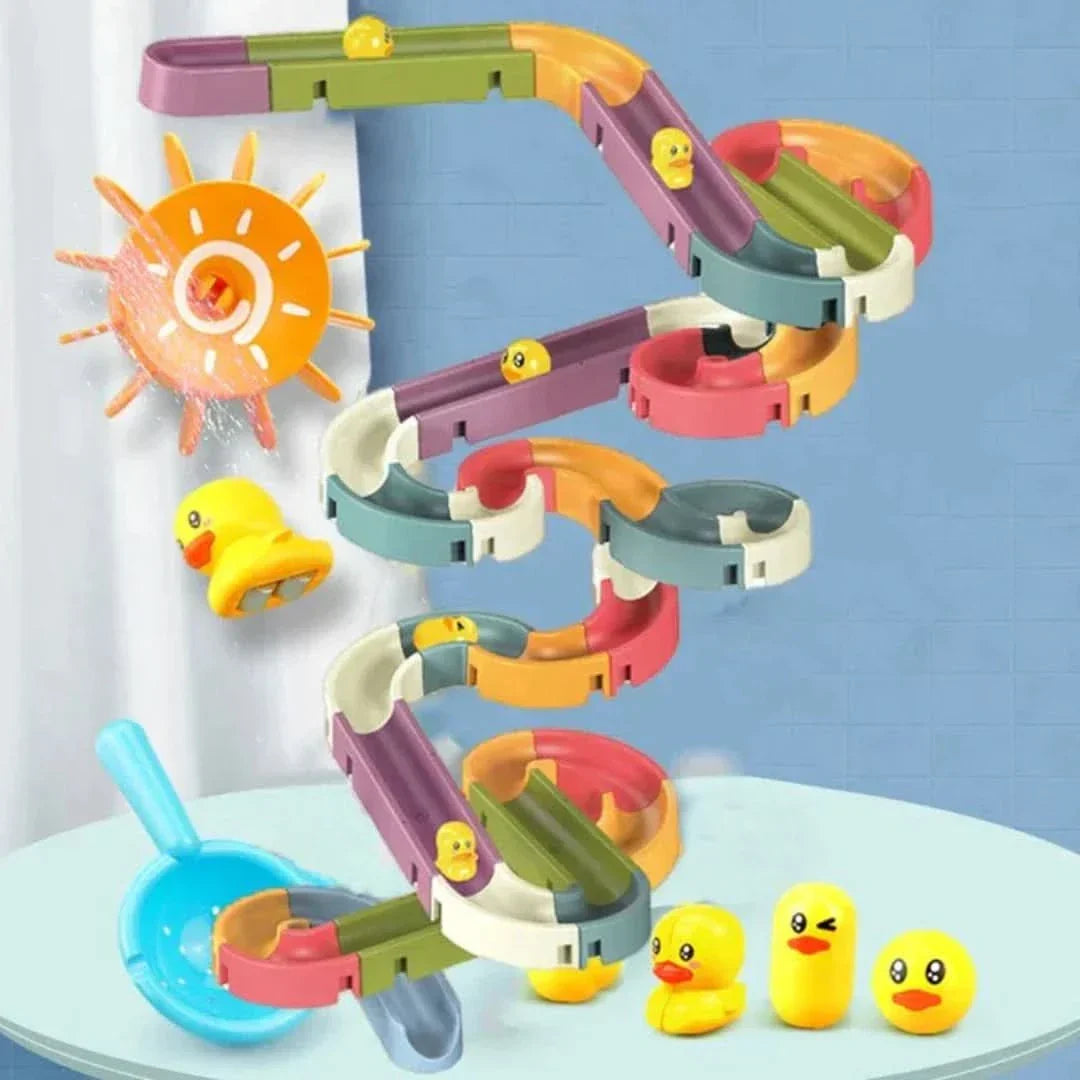 Wasserrutsche für die Badewanne – Bauset mit Enten & Rutschbahnen