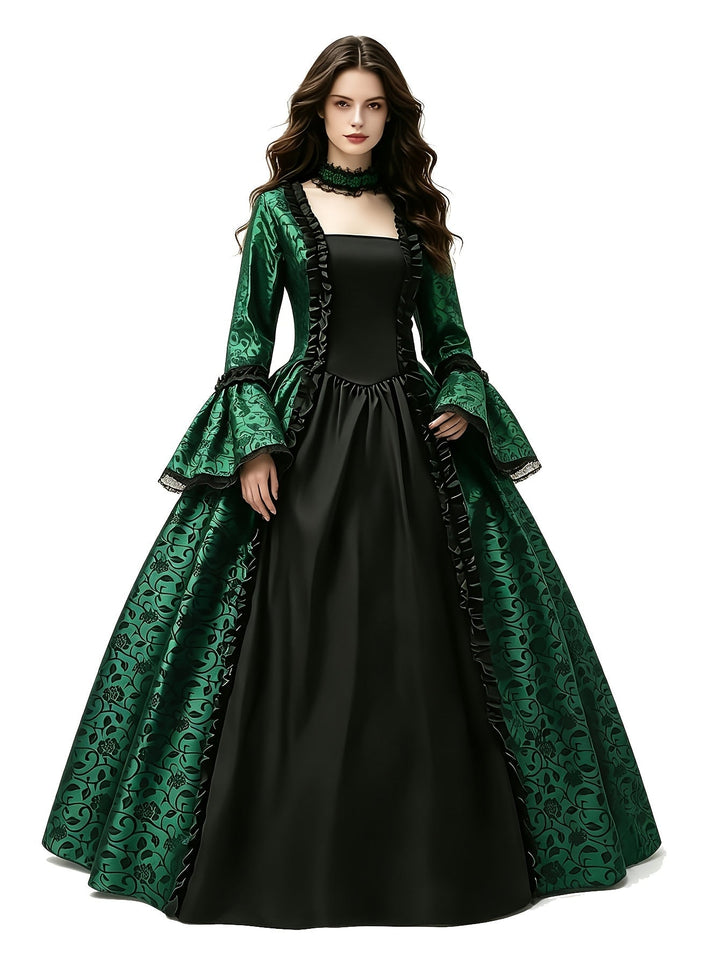 Frauen Gothic Vampir Halloween Kostümkleid mit ausgestellten Ärmeln