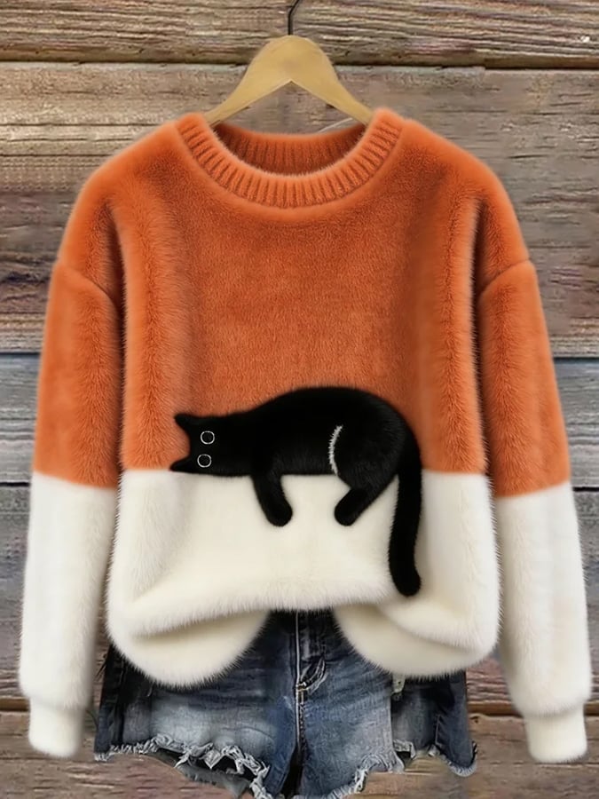 Oversized-Pullover mit Katzenprint