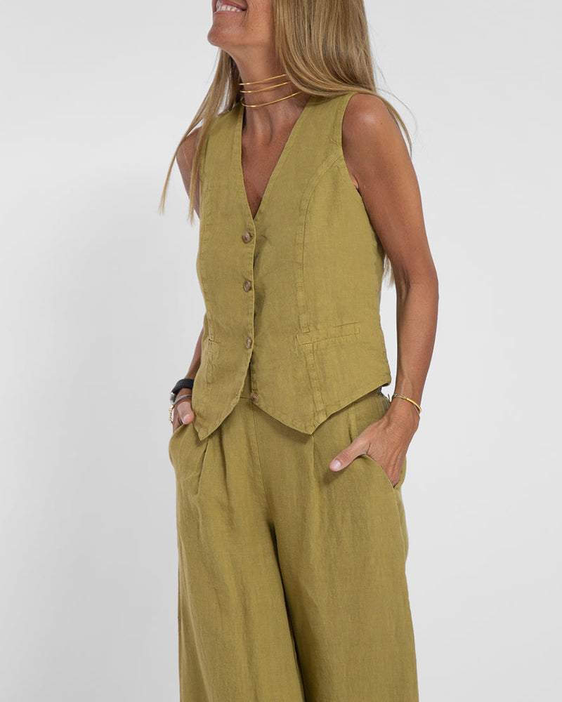 Leinen 2-teiliges Set mit weiter Hose und Weste – Alma