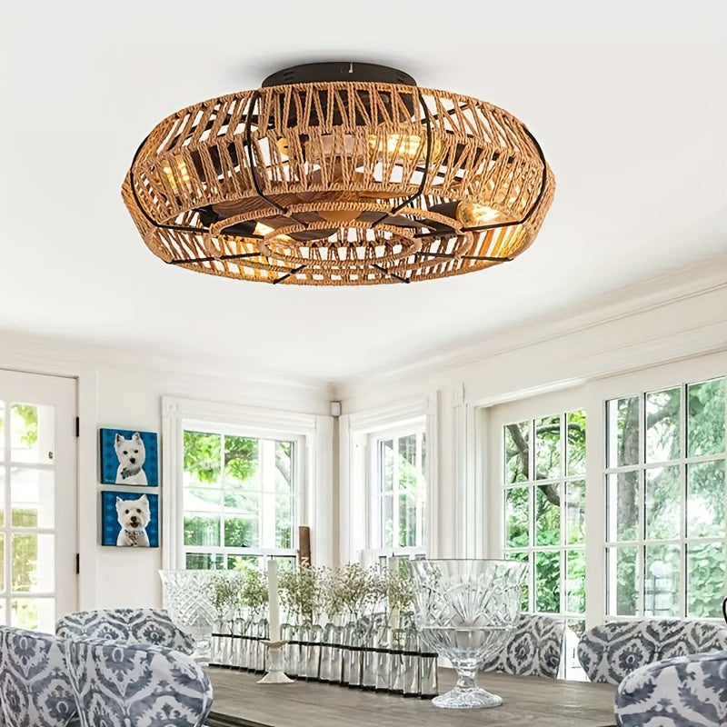 Amara Deckenventilator aus handgeflochtenem Luxus-Rattan - Ein Einrichtungselement im Zen-Stil, äußerst leise