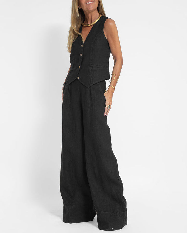 Leinen 2-teiliges Set mit weiter Hose und Weste – Alma