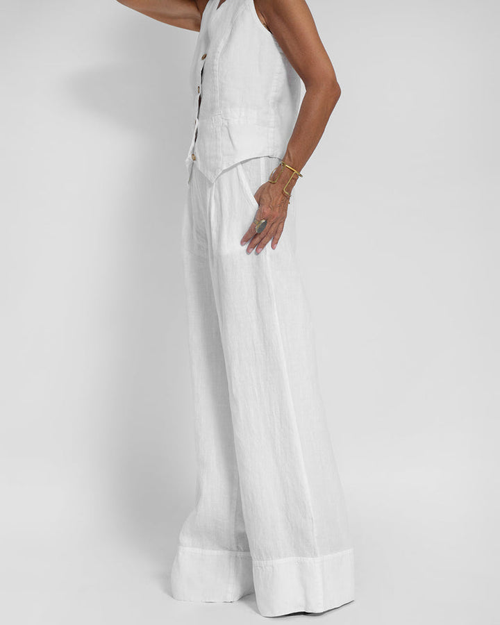 Leinen 2-teiliges Set mit weiter Hose und Weste – Alma