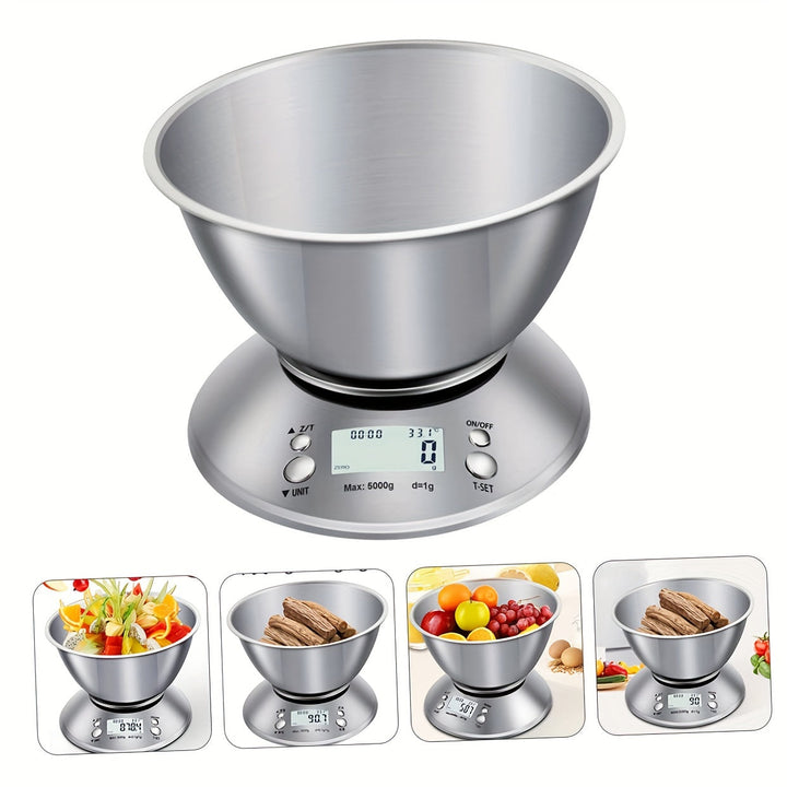 Digitale Küchenwaage mit Edelstahlschüssel – Präzision mit Temperatursensor und Timer-Funktion zum Kochen und Backen