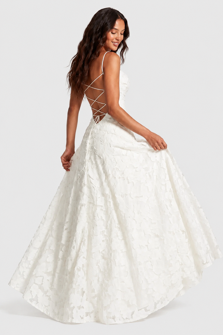 Erhöhtes 3D Blumen-Spitzen A-Linie Midi-Maxi-Kleid mit Drapiertem Ausschnitt