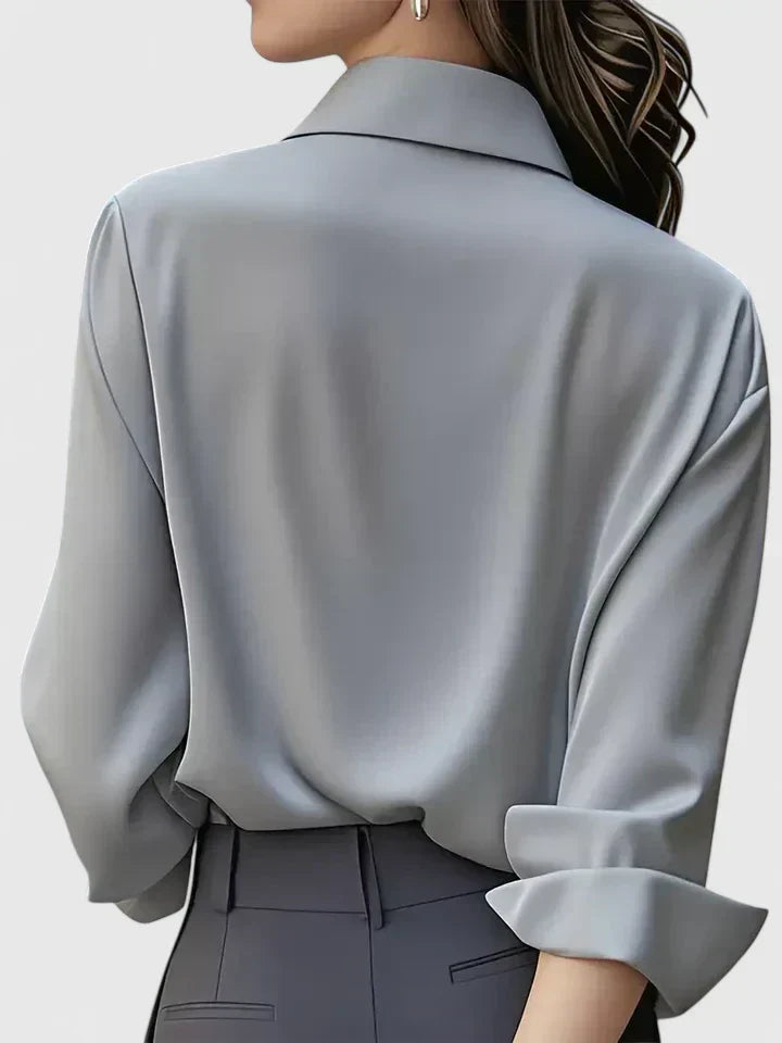 Damen Satin-Langarmbluse – elegante Bürobluse