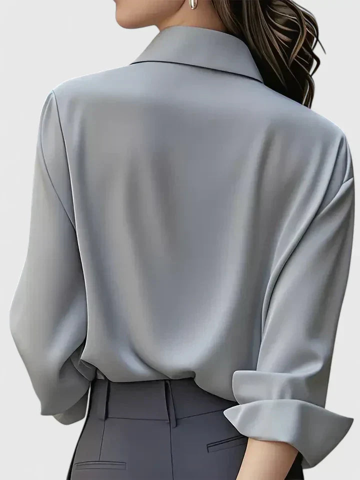 Damen Satin-Langarmbluse – elegante Bürobluse