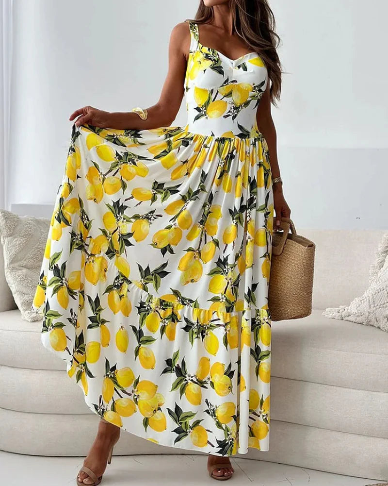 Damenkleid mit Trägern und Zitronenprint