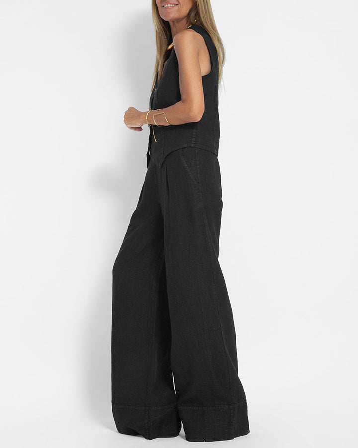 Leinen 2-teiliges Set mit weiter Hose und Weste – Alma
