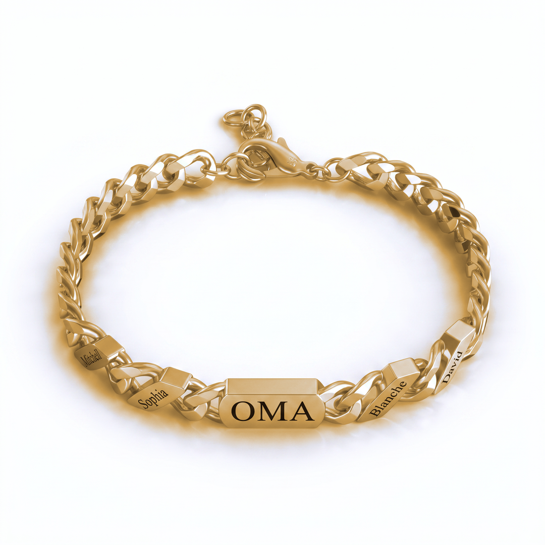 Personalisiertes Familiengliederarmband mit eingravierten Namen – Silber oder Gold