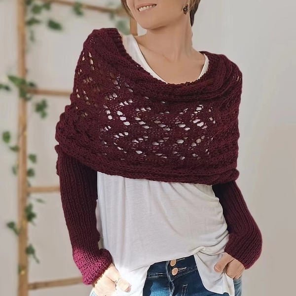 Wickelschal mit doppelten Ärmeln - kuscheliger Strickschal mit integrierten Ärmeln