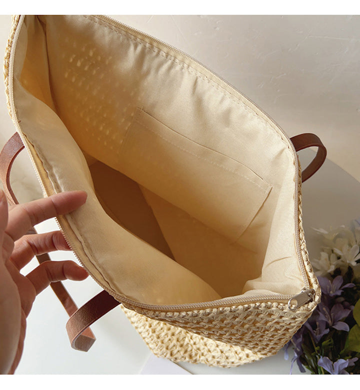Geflochtene Korbtasche mit Ledergriffen – SummerBreeze Tasche
