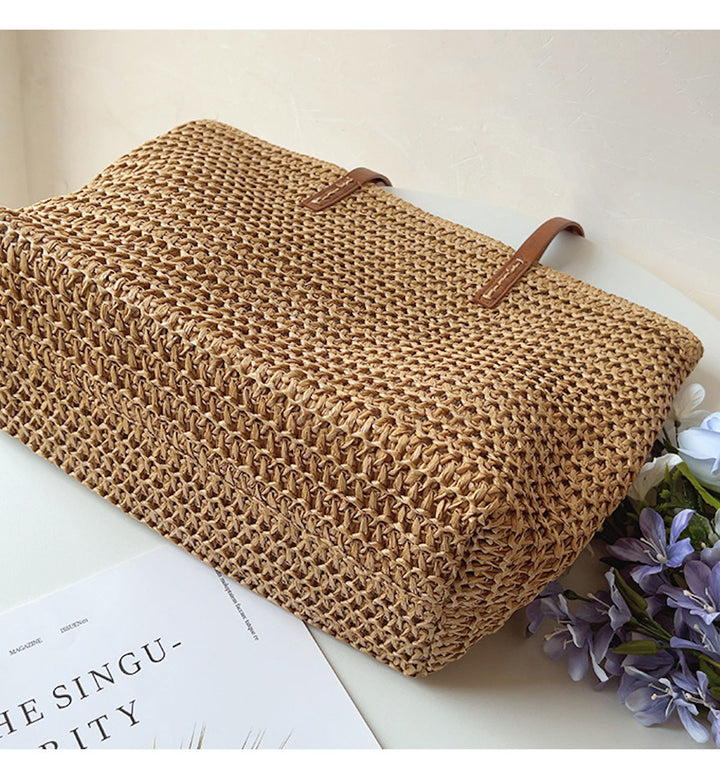 Geflochtene Korbtasche mit Ledergriffen – SummerBreeze Tasche