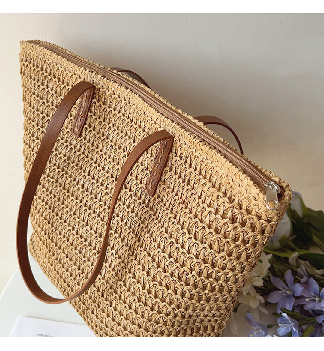 Geflochtene Korbtasche mit Ledergriffen – SummerBreeze Tasche