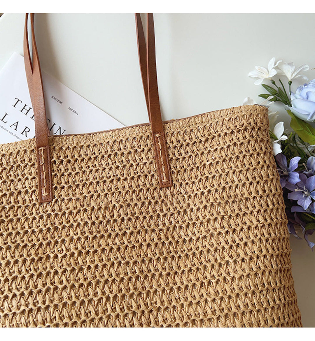 Geflochtene Korbtasche mit Ledergriffen – SummerBreeze Tasche