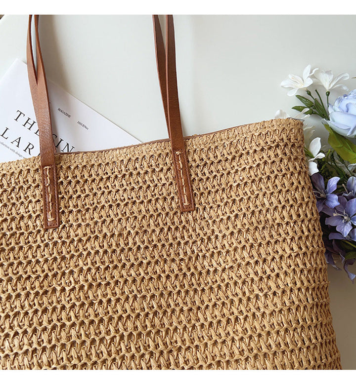 Geflochtene Korbtasche mit Ledergriffen – SummerBreeze Tasche