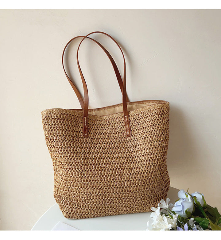 Geflochtene Korbtasche mit Ledergriffen – SummerBreeze Tasche