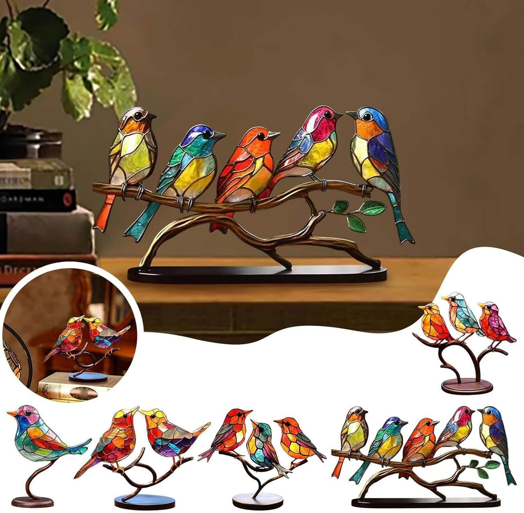 Bunte Vögel auf einem Ast Dekofigur - ColorBirds