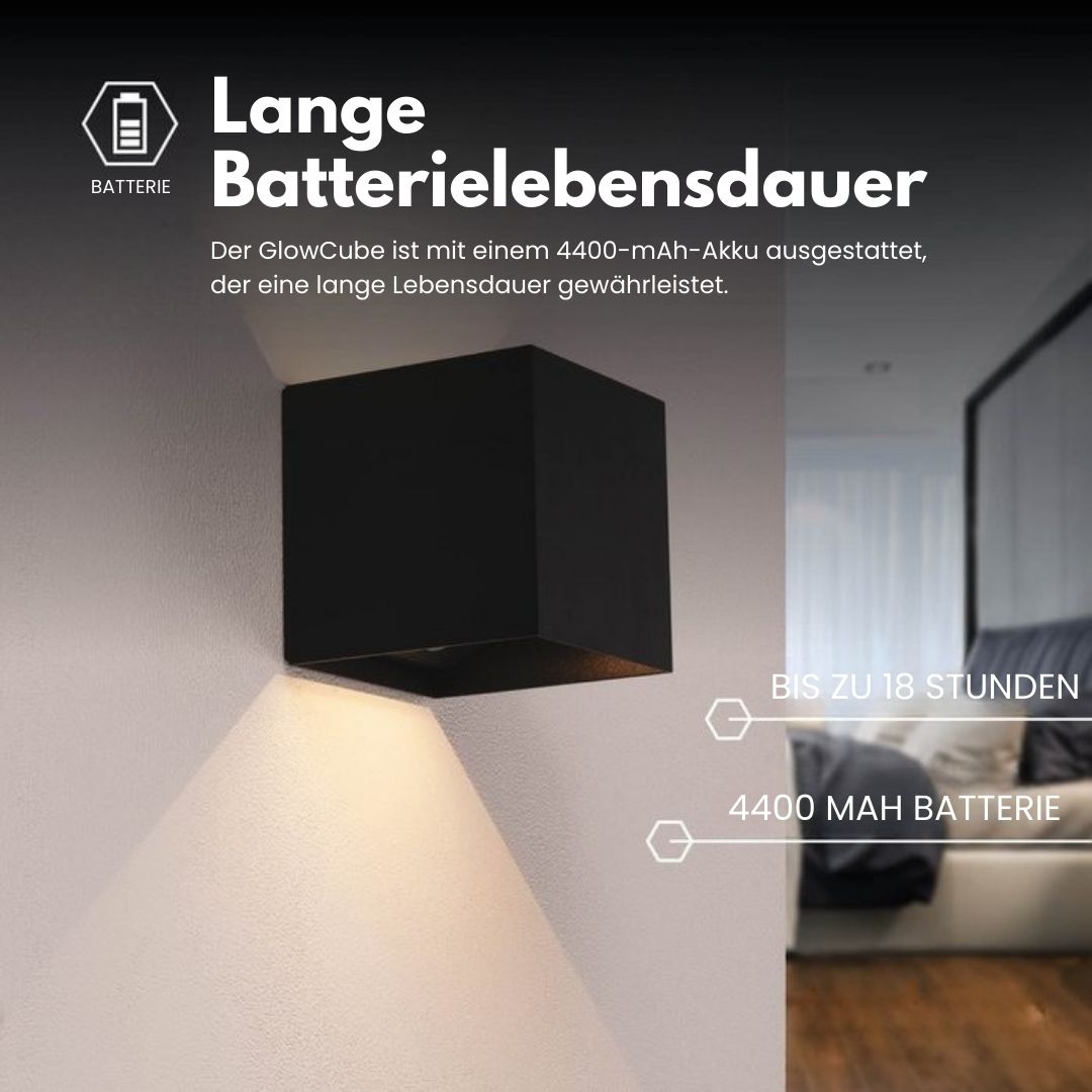 Kabellose Wandlampe für innen und außen | LED-Lampe mit Akku und Sensor | GlowCube