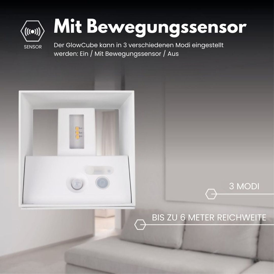 Kabellose Wandlampe für innen und außen | LED-Lampe mit Akku und Sensor | GlowCube