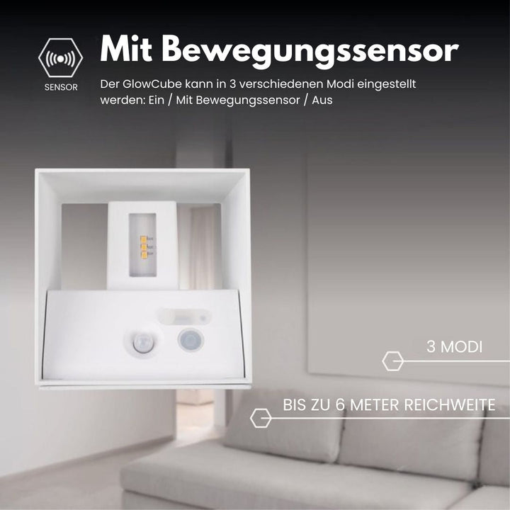 Kabellose Wandlampe für innen und außen | LED-Lampe mit Akku und Sensor | GlowCube