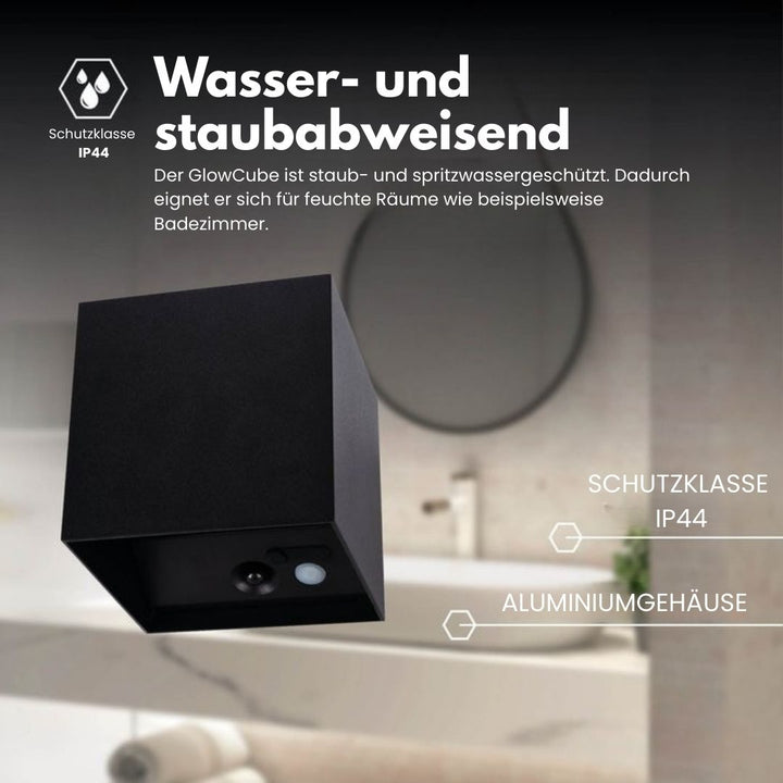 Kabellose Wandlampe für innen und außen | LED-Lampe mit Akku und Sensor | GlowCube