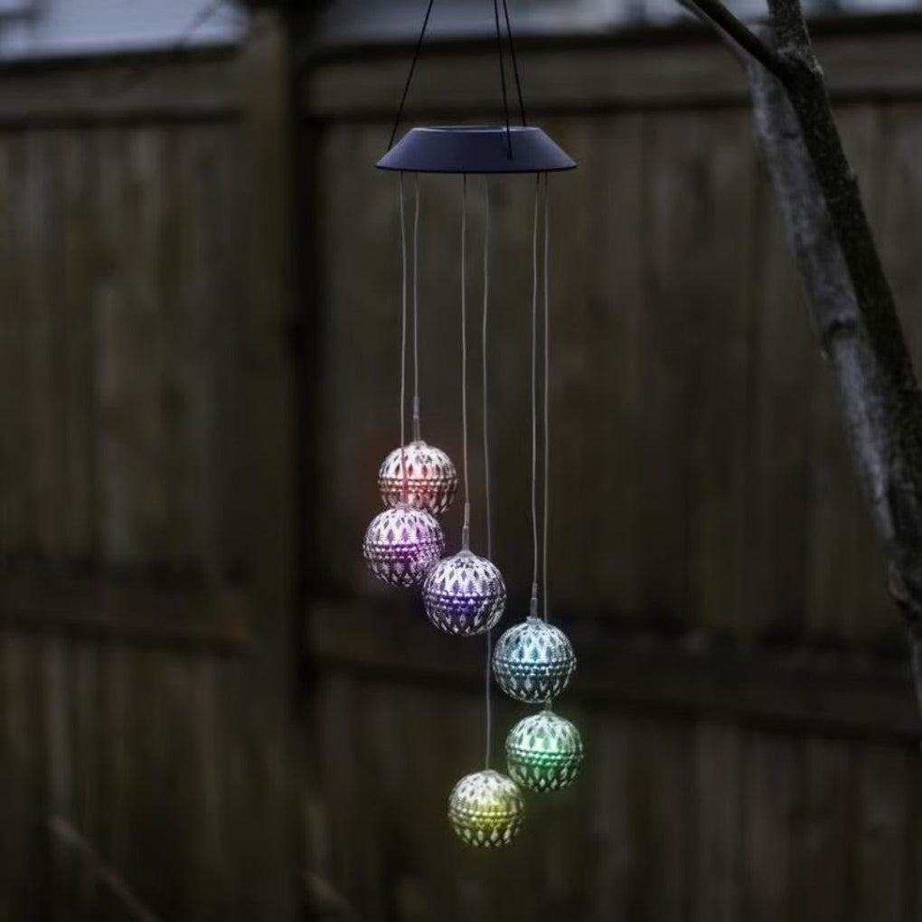 GlowSphere – Solar Metal Orb Wind Chime with Color - Changing LED Lights - Wind Chime - Wild Eye Vision