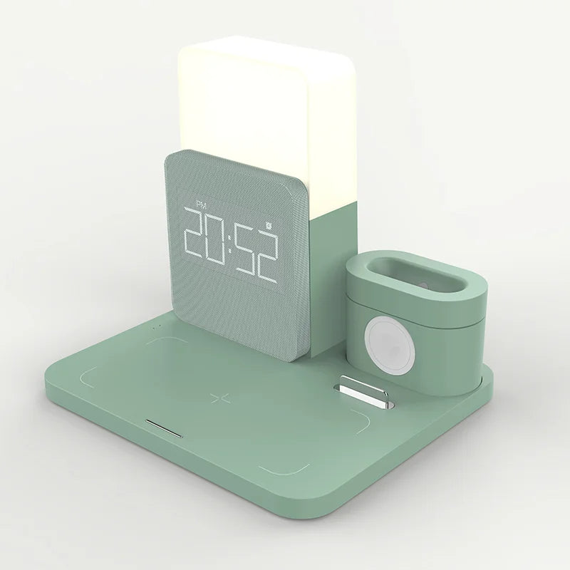 Multifunktionale Kabellose Ladestation – Mit Lampe und Wecker
