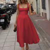 Ärmelloses A-Linien-Kleid mit quadratischem Ausschnitt und Midi-Länge