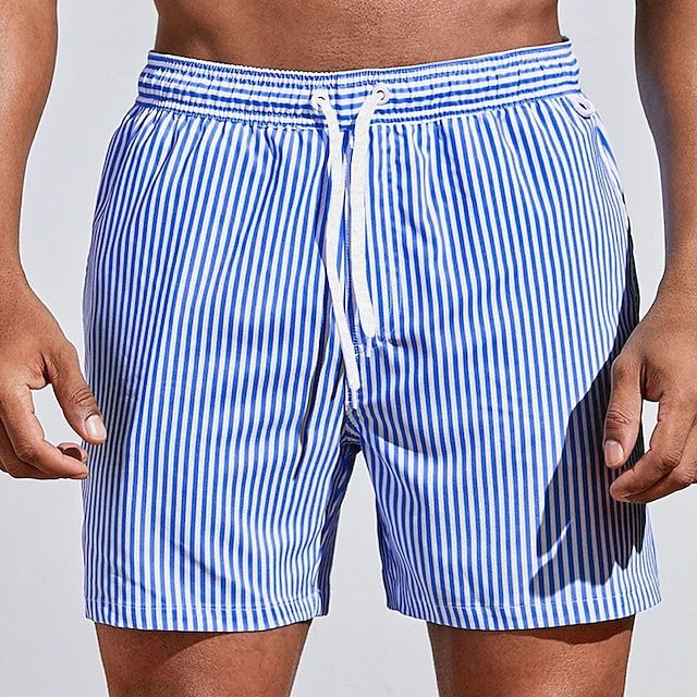 Gestreifte Herren-Badeshorts mit Kordelzug in der Taille