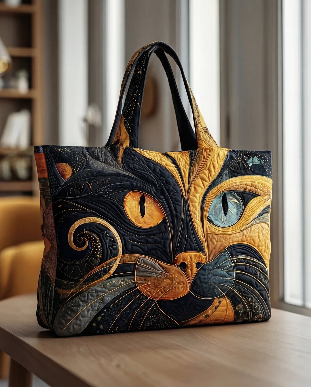 Gesteppte Katzentasche mit Reißverschluss und Taschen – Baumwoll-Polyester-Mischung
