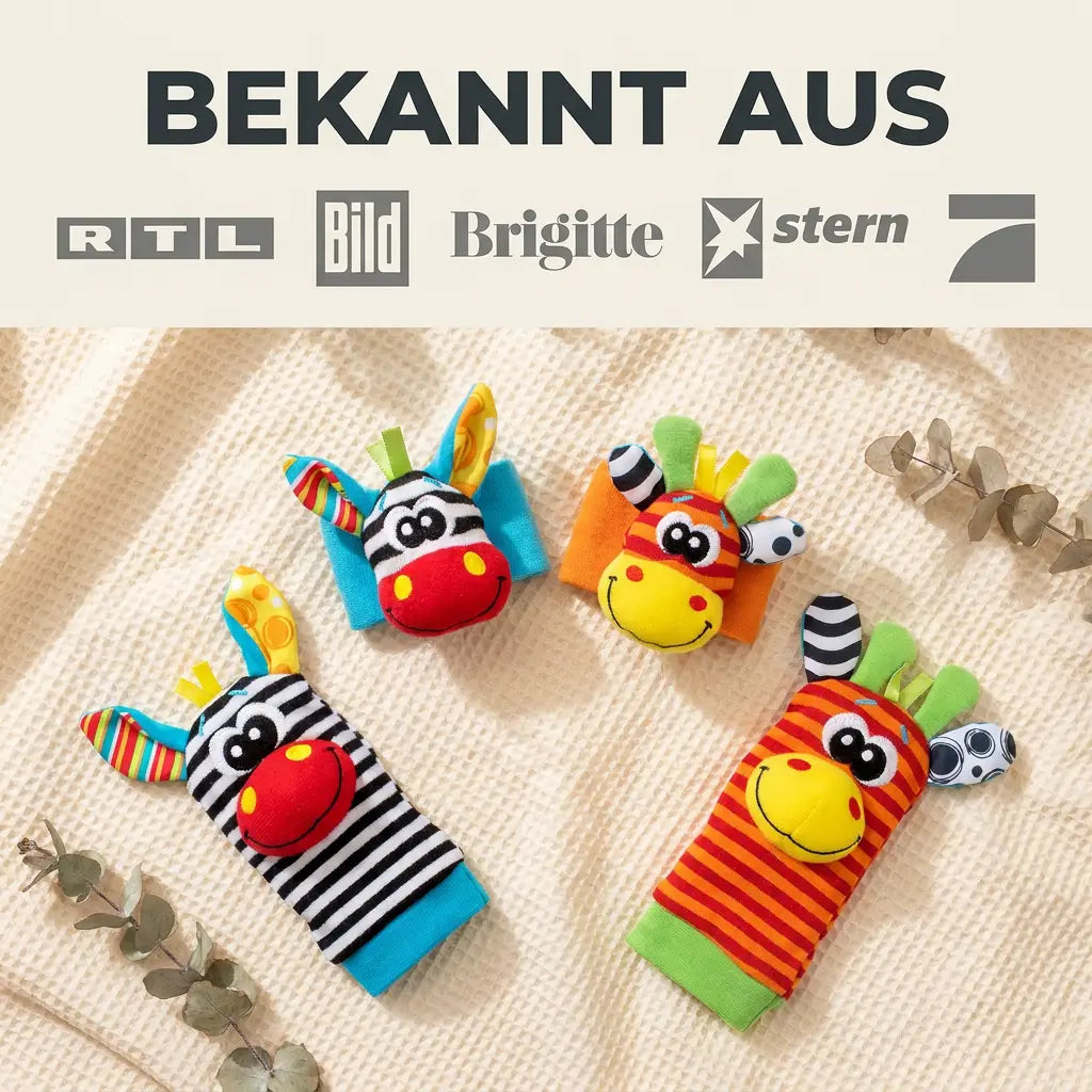 Baby-Hand- und Fußrassel-Socken-Set, 4 Stück, Baumwolle, 0–12 Monate
