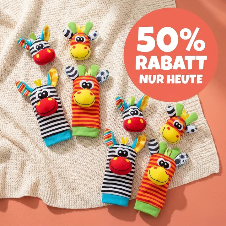 Baby-Hand- und Fußrassel-Socken-Set, 4 Stück, Baumwolle, 0–12 Monate