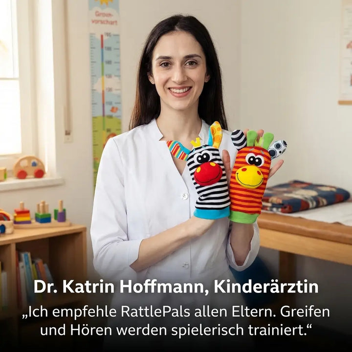 Baby-Hand- und Fußrassel-Socken-Set, 4 Stück, Baumwolle, 0–12 Monate
