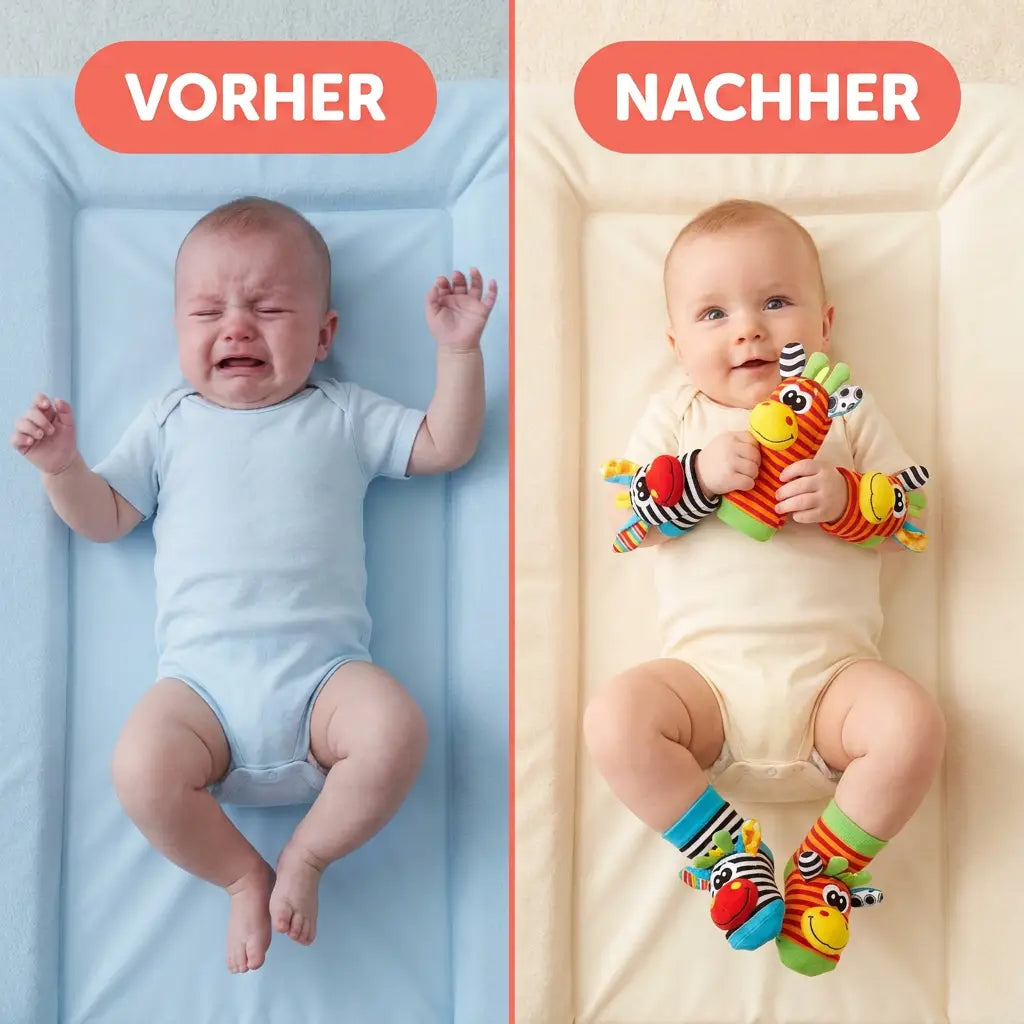 Baby-Hand- und Fußrassel-Socken-Set, 4 Stück, Baumwolle, 0–12 Monate
