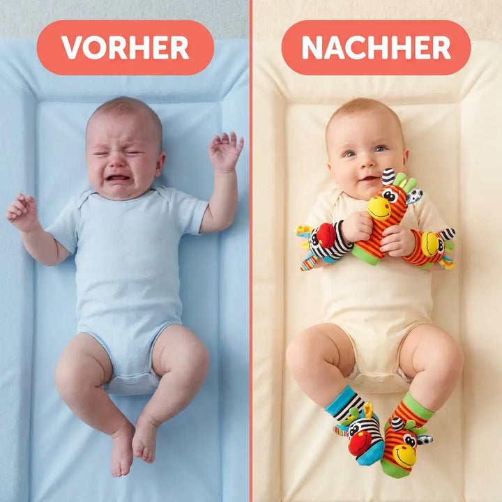 Baby-Hand- und Fußrassel-Socken-Set, 4 Stück, Baumwolle, 0–12 Monate