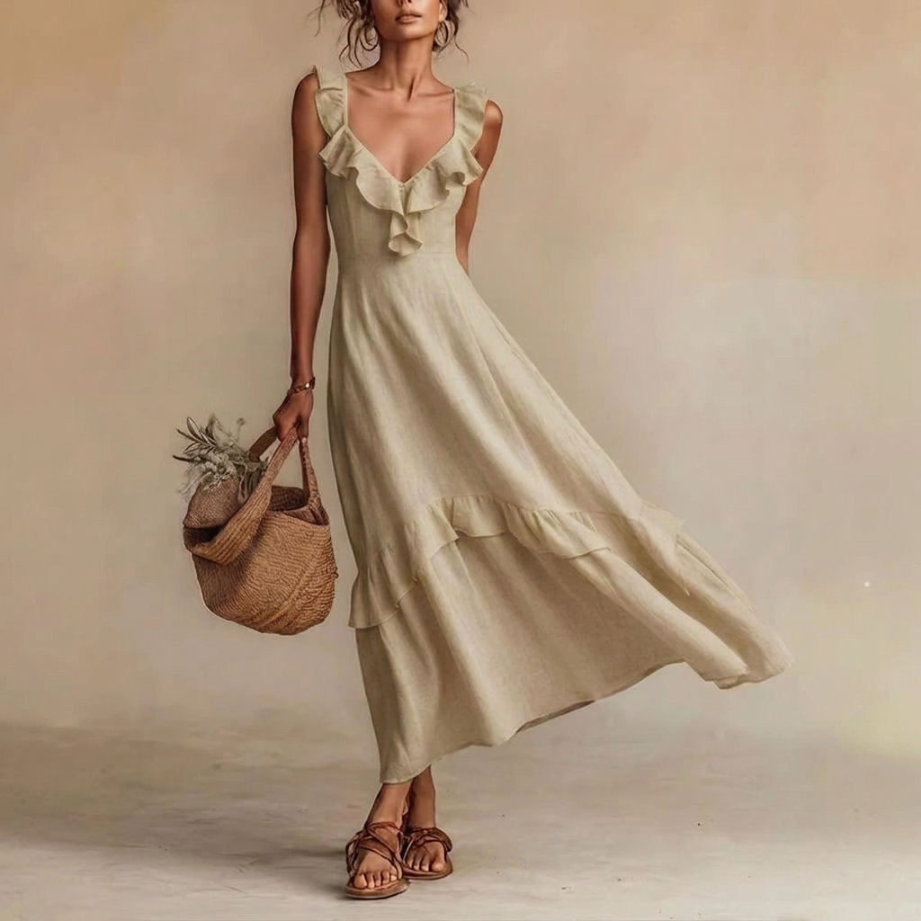 Frauen's Gerüschtes Flatterärmel Sommer Kleid
