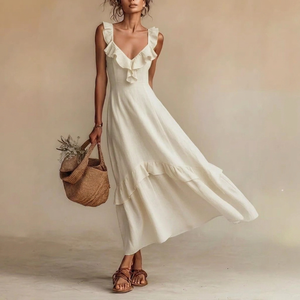 Frauen's Gerüschtes Flatterärmel Sommer Kleid