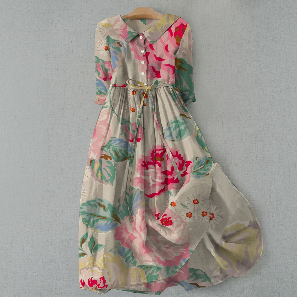 Blumiges Bohemian Maxi Shirt Kleid