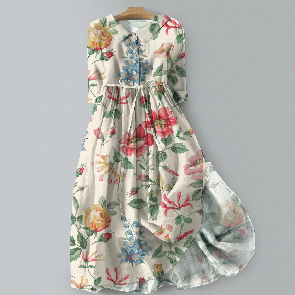 Blumiges Bohemian Maxi Shirt Kleid