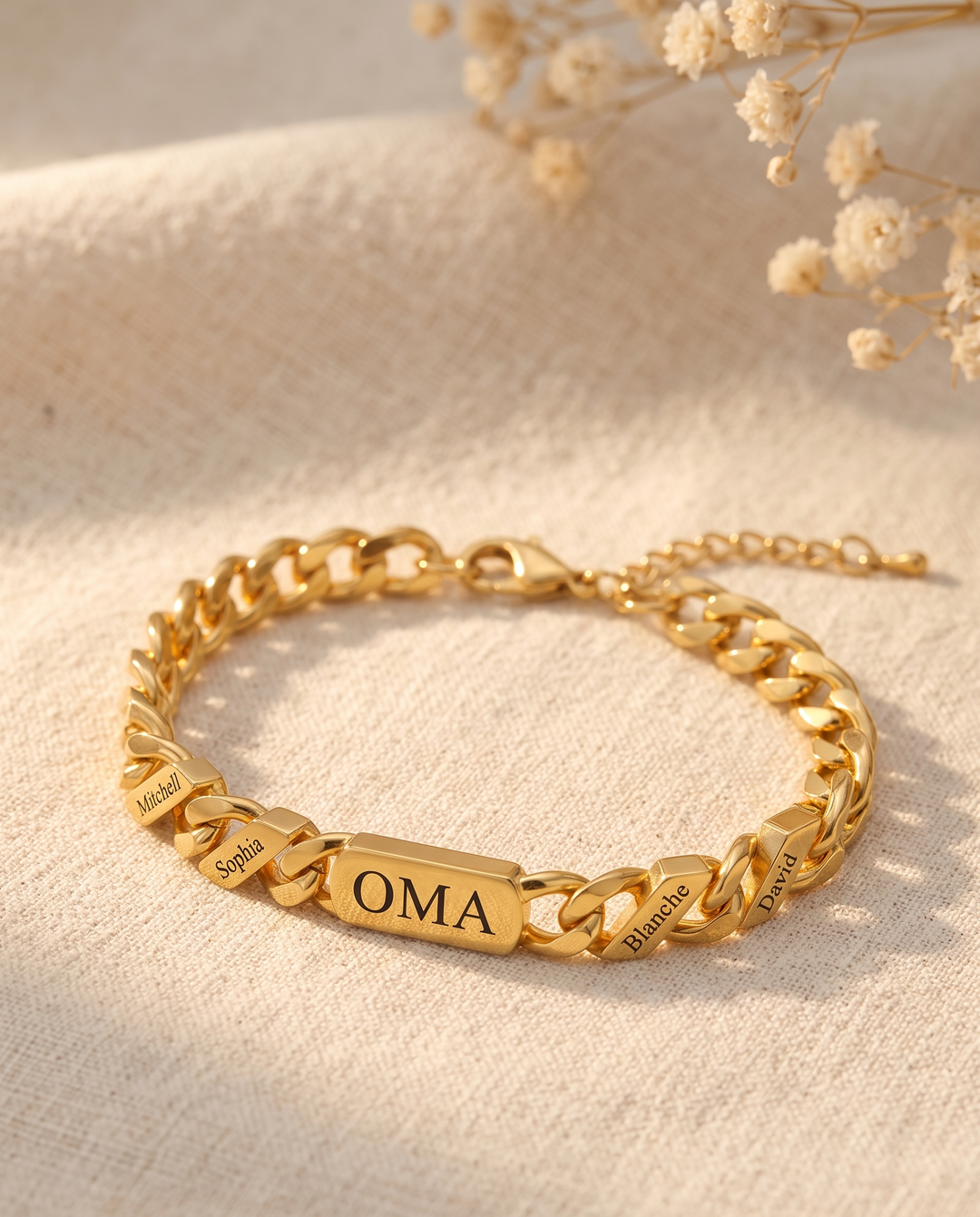 Personalisiertes Familiengliederarmband mit eingravierten Namen – Silber oder Gold