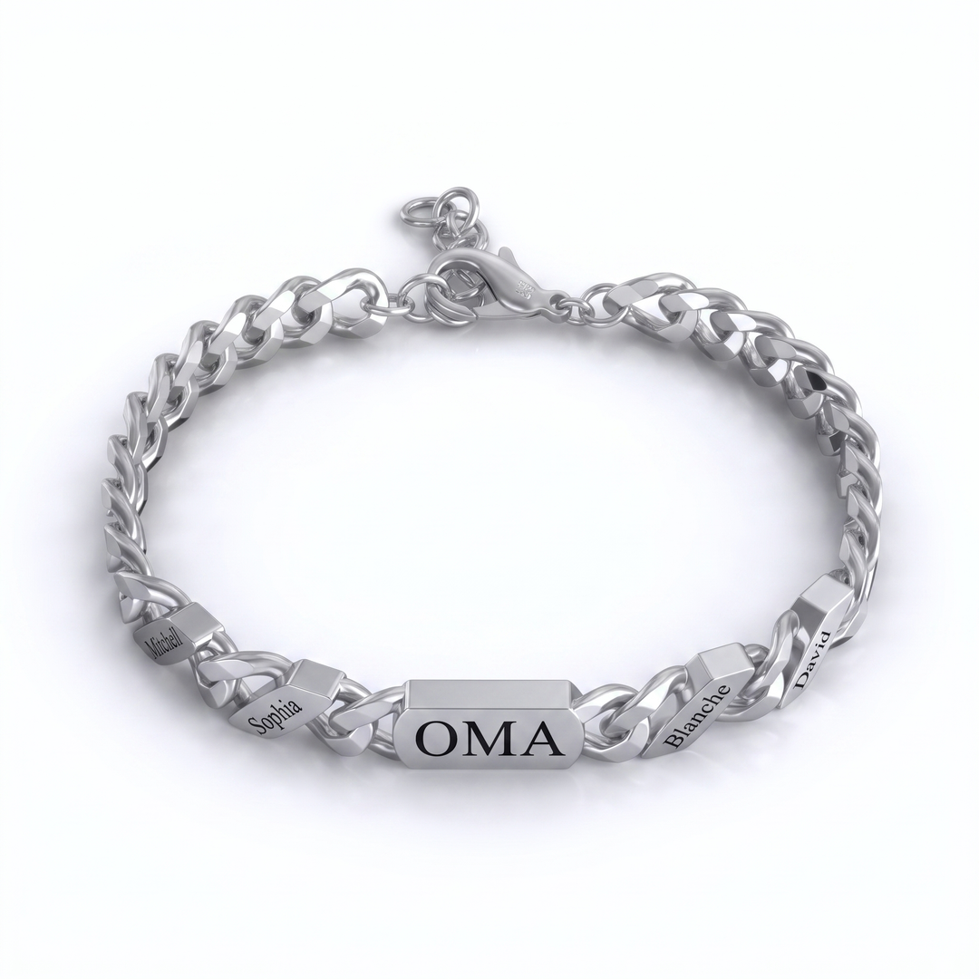 Personalisiertes Familiengliederarmband mit eingravierten Namen – Silber oder Gold