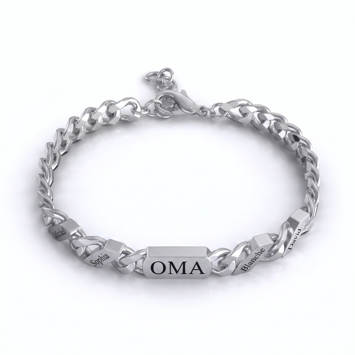 Personalisiertes Familiengliederarmband mit eingravierten Namen – Silber oder Gold
