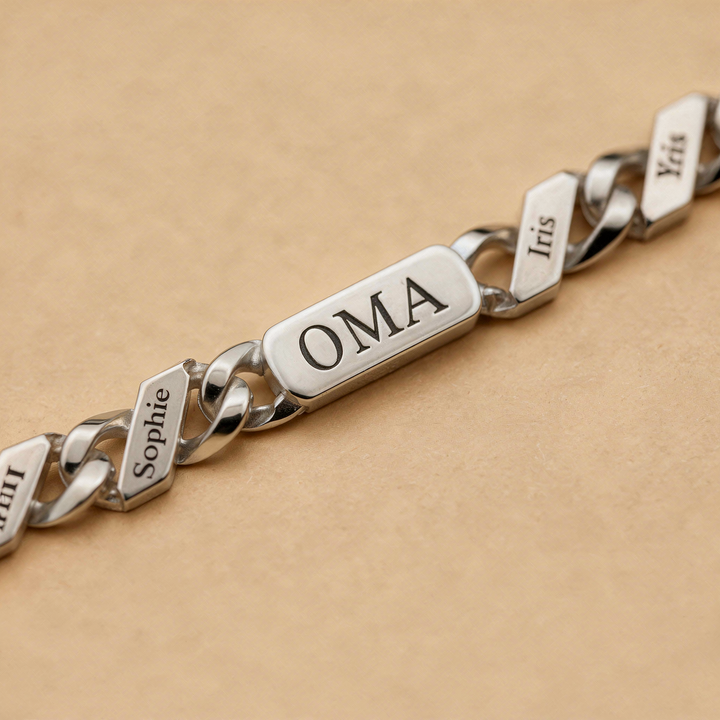 Personalisiertes Familiengliederarmband mit eingravierten Namen – Silber oder Gold
