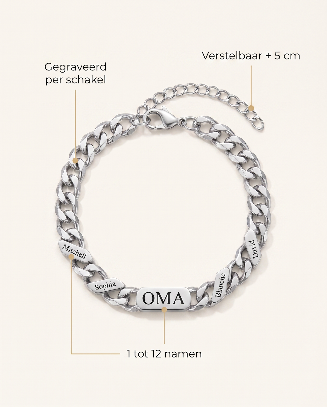 Personalisiertes Familiengliederarmband mit eingravierten Namen – Silber oder Gold