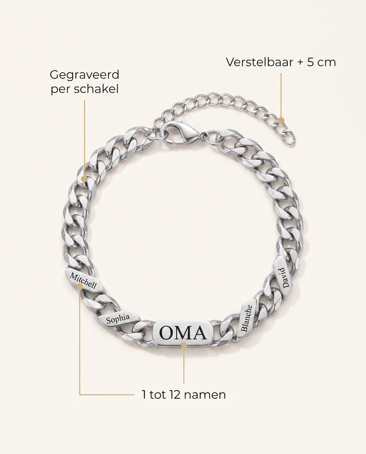 Personalisiertes Familiengliederarmband mit eingravierten Namen – Silber oder Gold