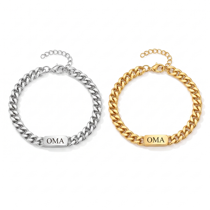 Personalisiertes Familiengliederarmband mit eingravierten Namen – Silber oder Gold