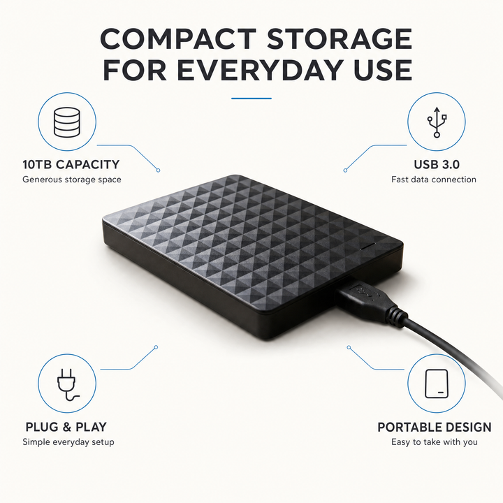 Externe 10‑TB‑HDD – Tragbare USB‑3.0‑Festplatte für Dateien und Sicherungen