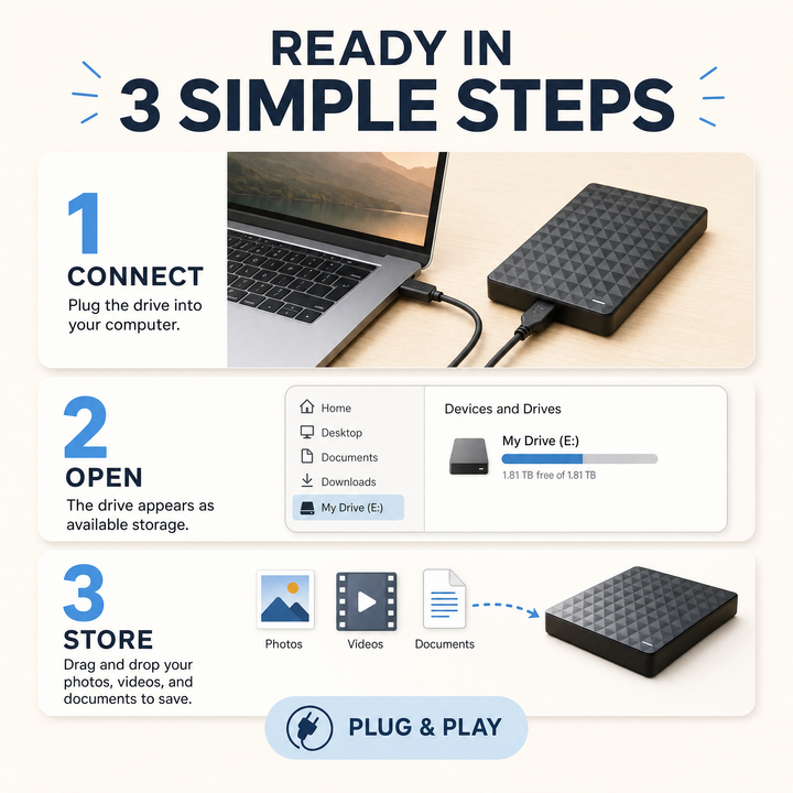 Externe 10‑TB‑HDD – Tragbare USB‑3.0‑Festplatte für Dateien und Sicherungen