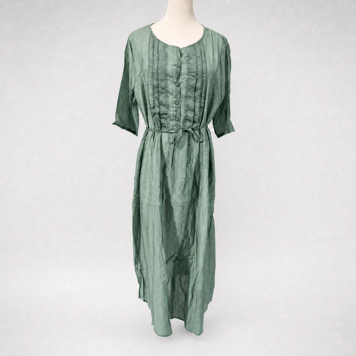 Stilvolles Leinenkleid mit Knopfleiste und V-Ausschnitt